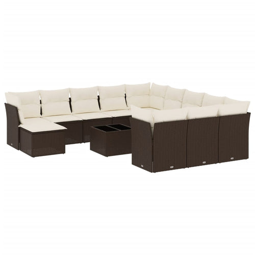 13-tlg. Garten-Sofagarnitur mit Kissen Braun Poly Rattan