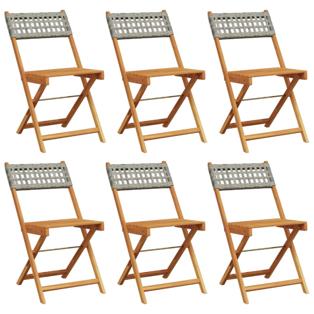 Gartenstühle 6 Stk. Klappbar Grau Poly Rattan & Massivholz