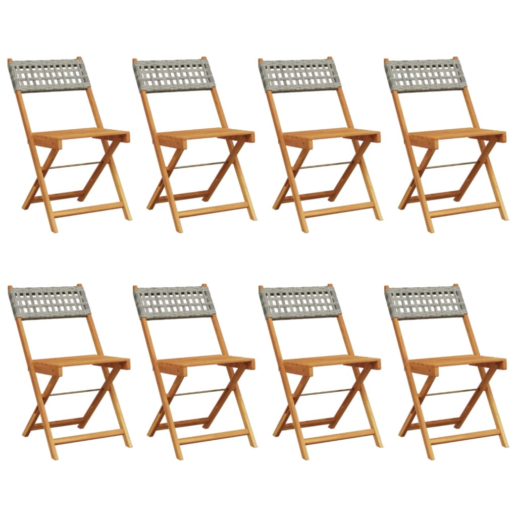 Gartenstühle 8 Stk. Klappbar Grau Poly Rattan & Massivholz