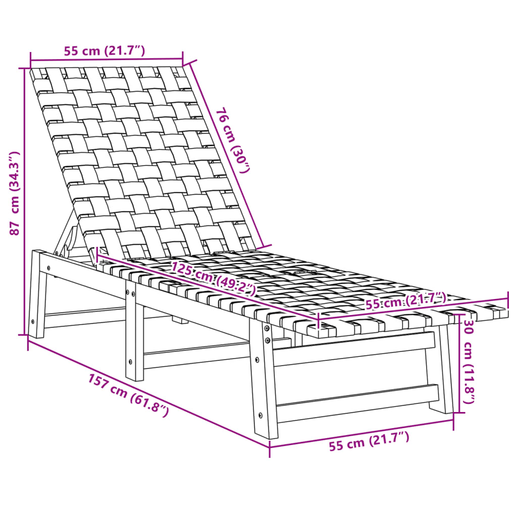 Sonnenliegen 2 Stk. mit Tisch Rot Massivholz Akazie