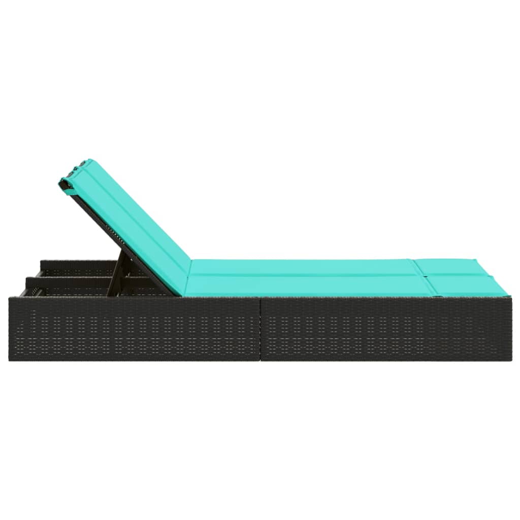 Doppel-Sonnenliege mit Kissen Schwarz Poly Rattan