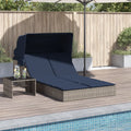 Doppelte Sonnenliege mit Baldachin und Kissen, grau, Polyrattan