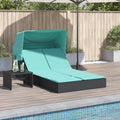 Doppelte Sonnenliege mit Baldachin und Kissen, schwarzes Polyrattan