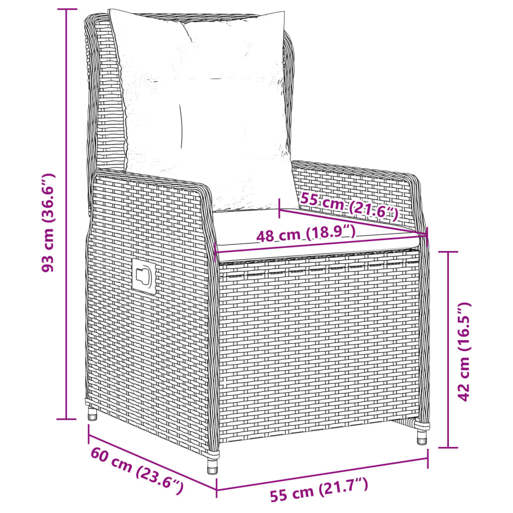 Liegende Gartenstühle 2 Stk. Grau Poly Rattan