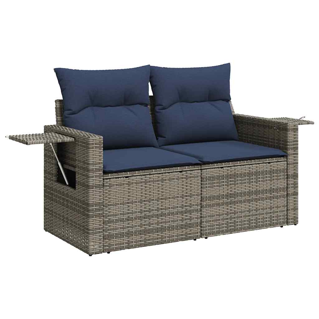 3-teiliges Gartensofa-Set mit Kissen, grau, Polyrattan