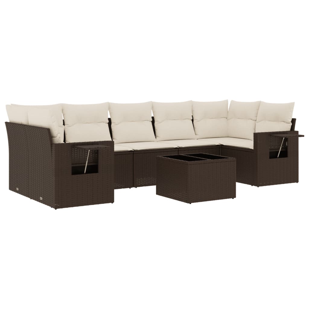 8-tlg. Garten-Sofagarnitur mit Kissen Braun Poly Rattan