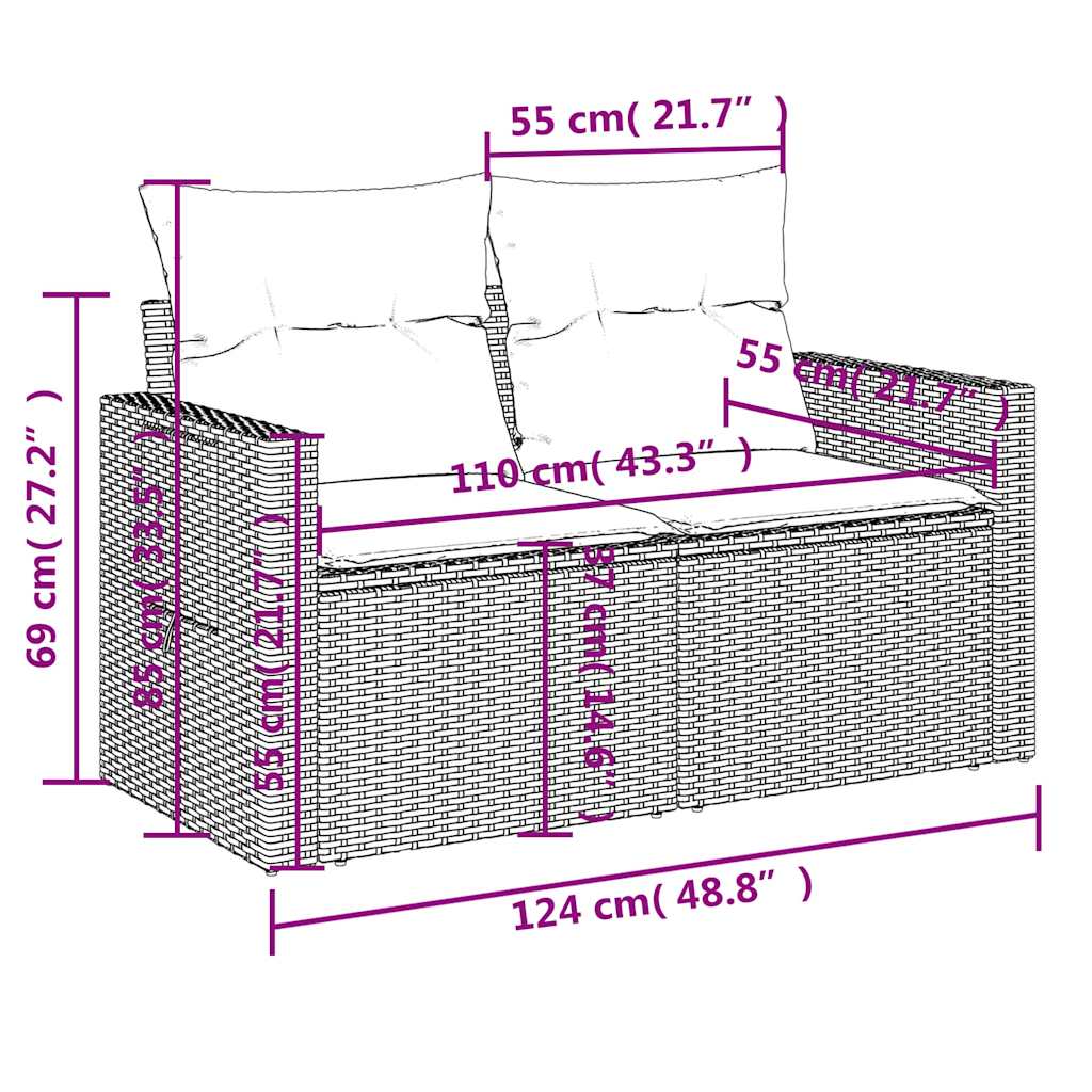 4-tlg. Garten-Sofagarnitur mit Kissen Braun Poly Rattan
