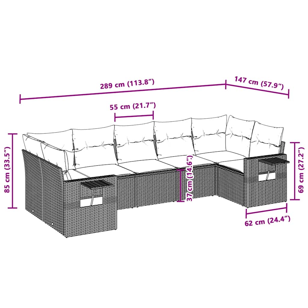 7-tlg. Garten-Sofagarnitur mit Kissen Hellgrau Poly Rattan
