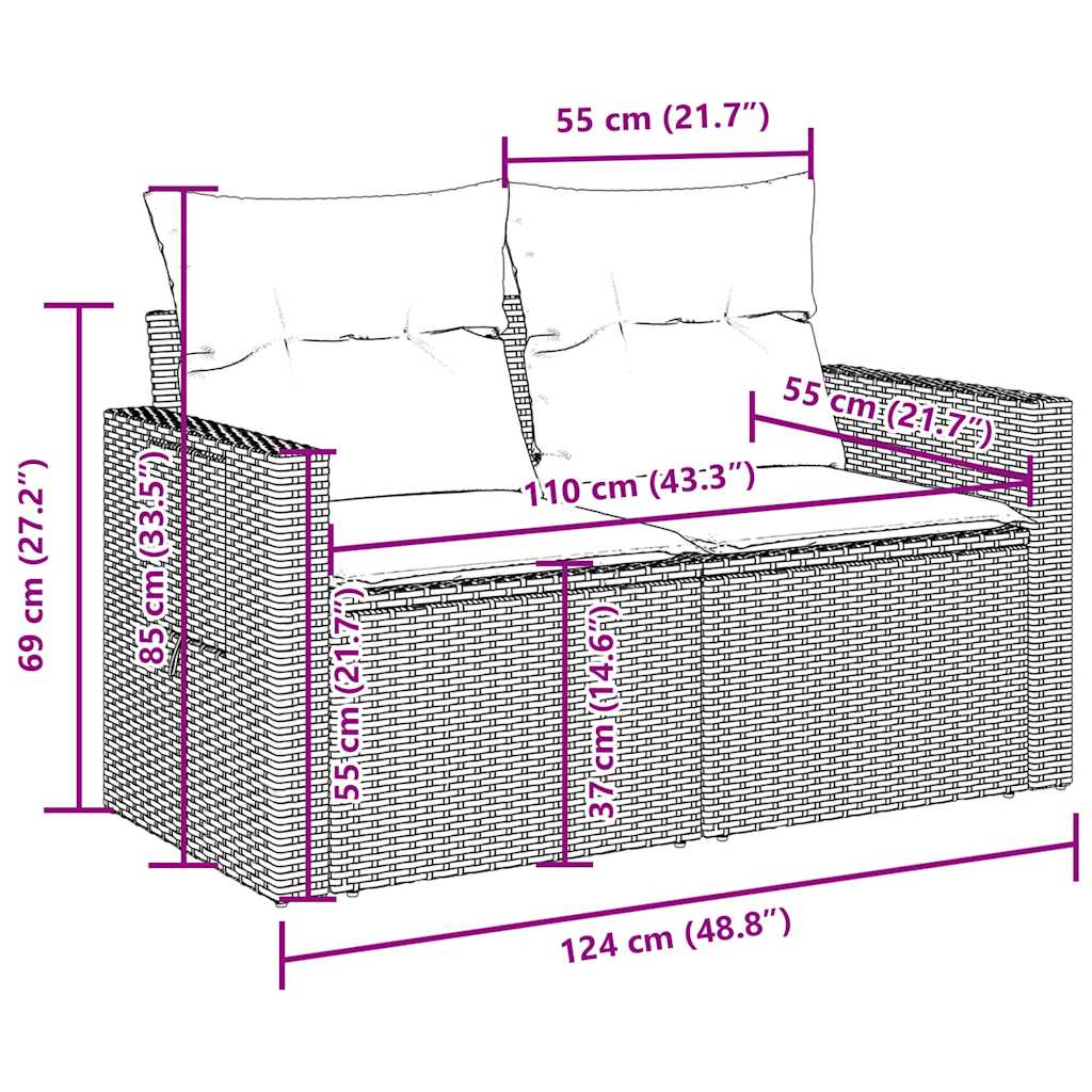 7-tlg. Garten-Sofagarnitur mit Kissen Braun Poly Rattan