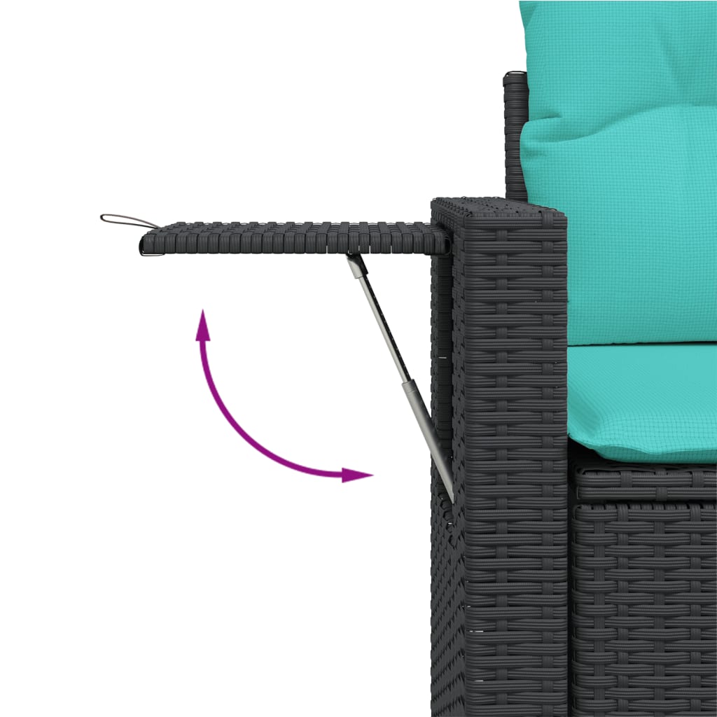 11-teiliges Gartensofa-Set mit Kissen, schwarzes Polyrattan