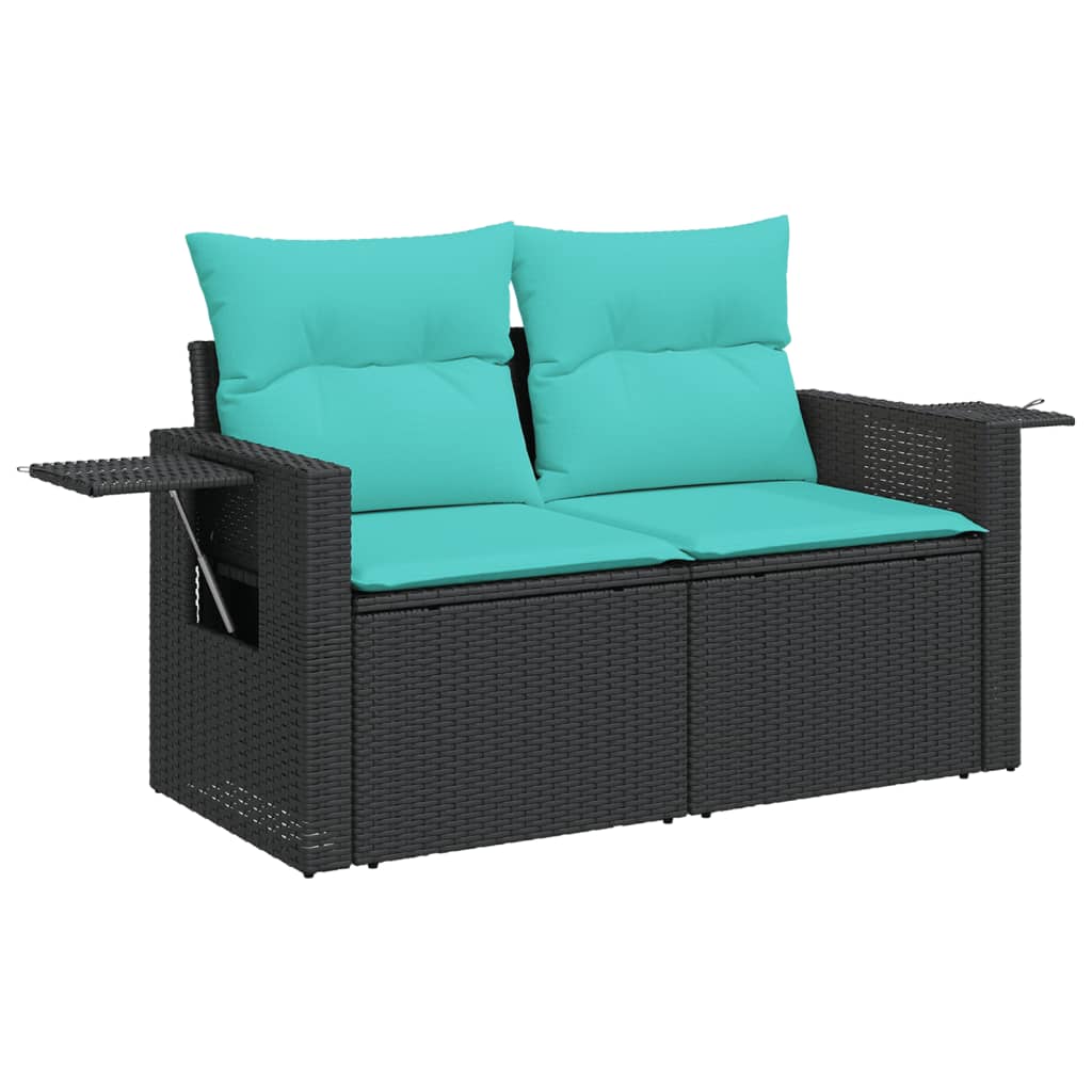 10-teiliges Gartensofa-Set mit Kissen, schwarzes Polyrattan