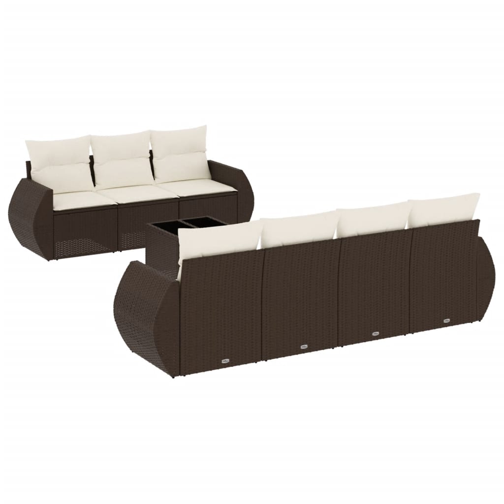 8-tlg. Garten-Sofagarnitur mit Kissen Braun Poly Rattan