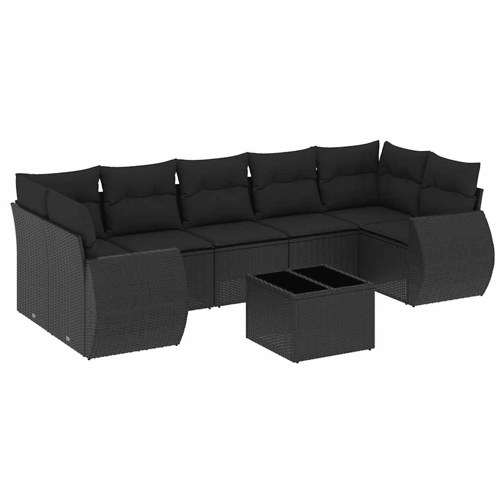 8-tlg. Garten-Sofagarnitur mit Kissen Schwarz Poly Rattan