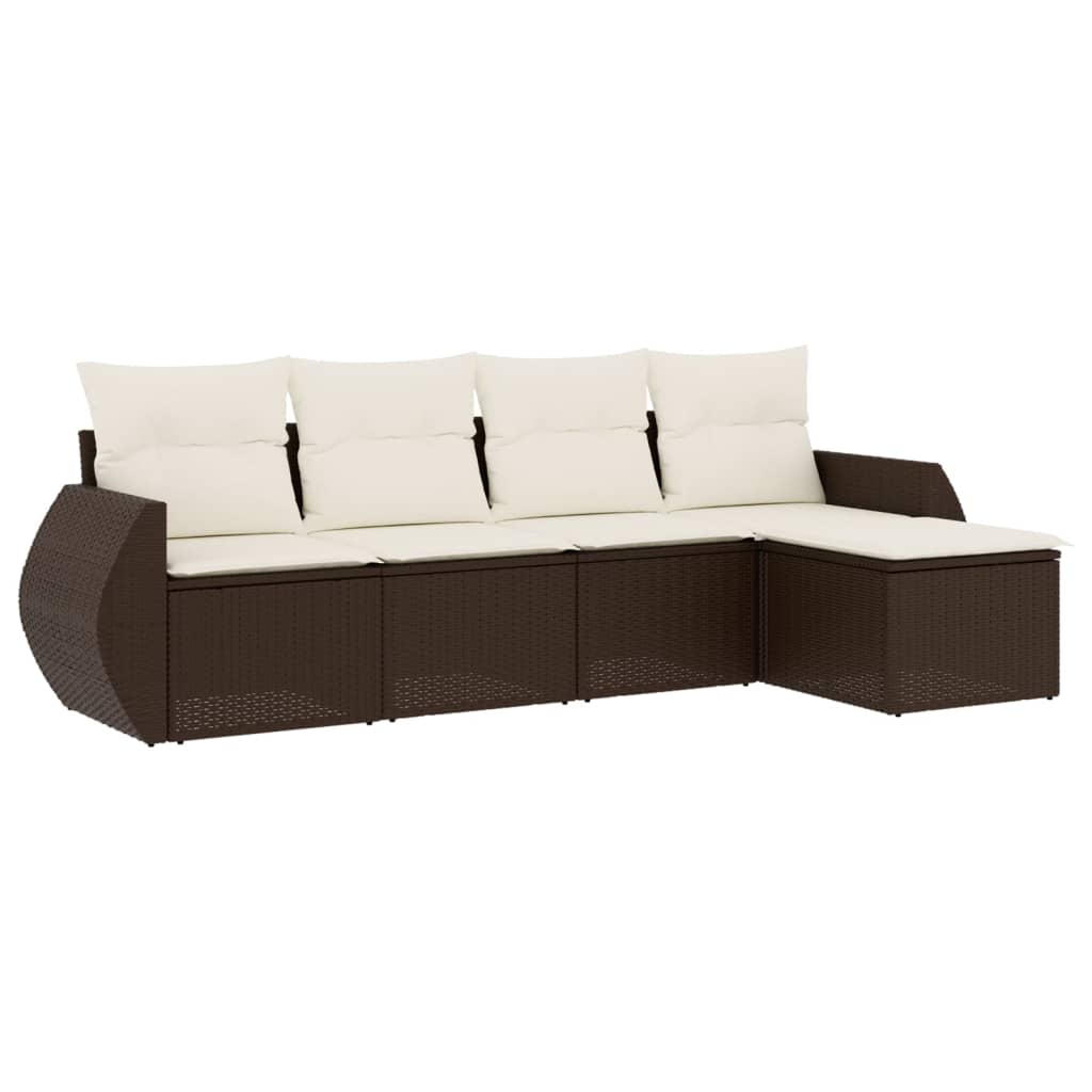 5-tlg. Garten-Sofagarnitur mit Kissen Braun Poly Rattan