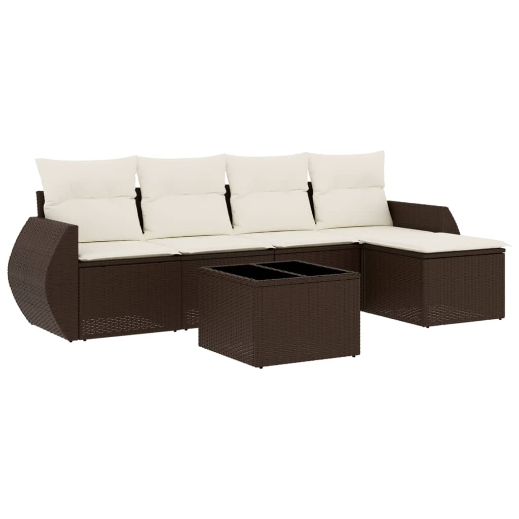 6-tlg. Garten-Sofagarnitur mit Kissen Braun Poly Rattan