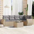 6-tlg. Garten-Sofagarnitur mit Kissen Beige Poly Rattan