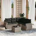 6-tlg. Garten-Sofagarnitur mit Kissen Hellgrau Poly Rattan