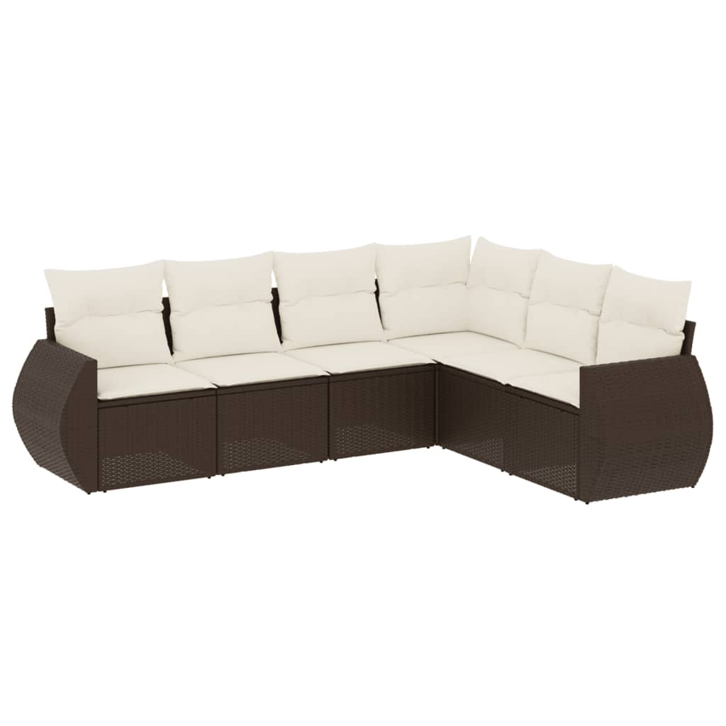 6-tlg. Garten-Sofagarnitur mit Kissen Braun Poly Rattan