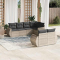 7-tlg. Garten-Sofagarnitur mit Kissen Hellgrau Poly Rattan