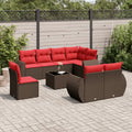 9-teiliges Gartensofa-Set mit Kissen, braun, Polyrattan
