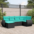 6-teiliges Gartensofa-Set mit Kissen, schwarzes Polyrattan