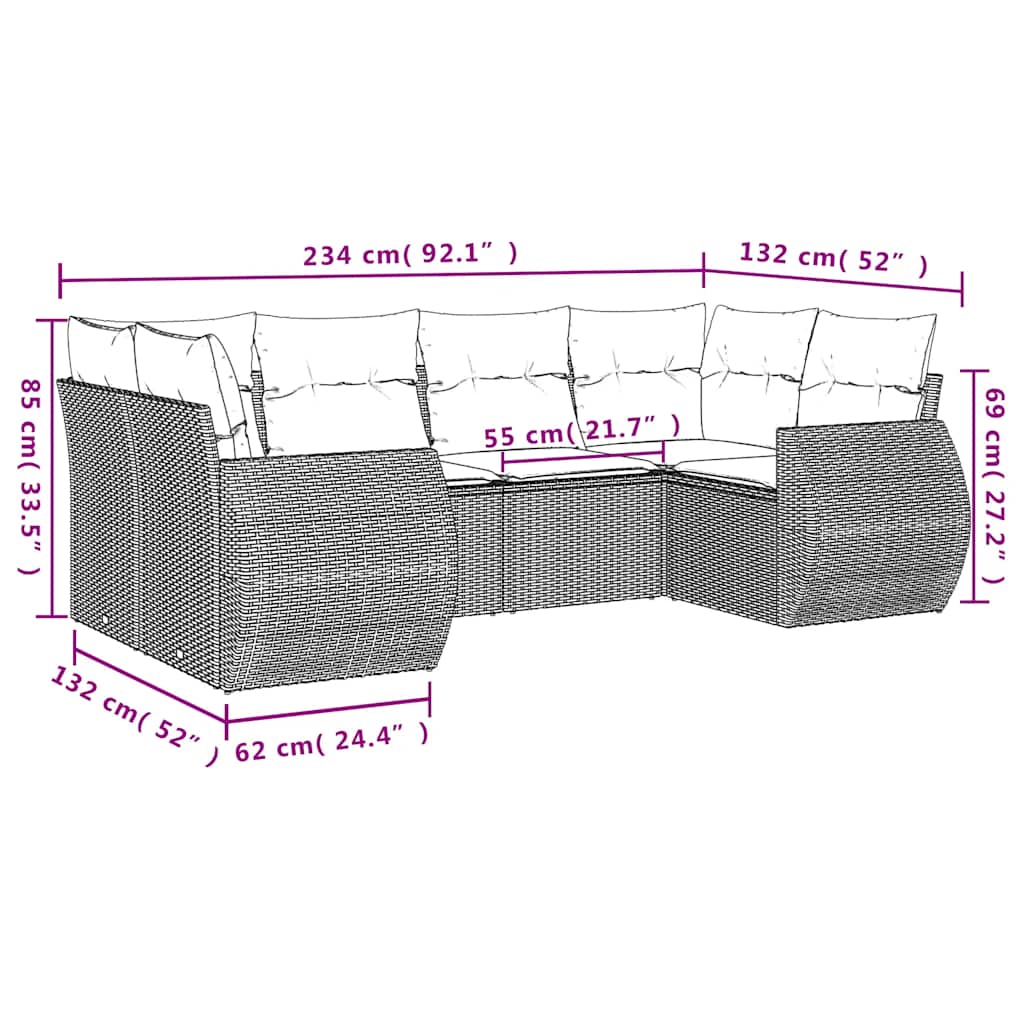 6-tlg. Garten-Sofagarnitur mit Kissen Schwarz Poly Rattan