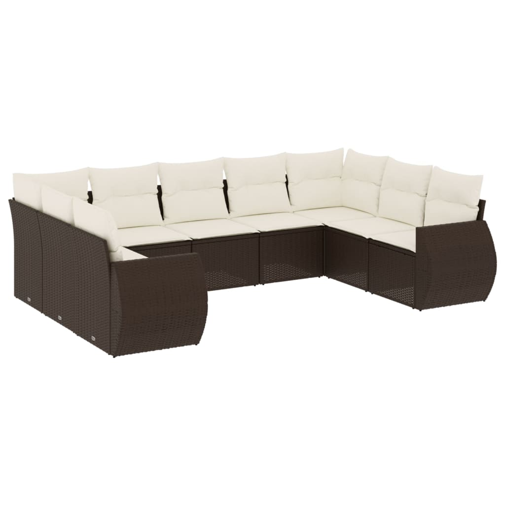 9-tlg. Garten-Sofagarnitur mit Kissen Braun Poly Rattan
