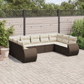 9-tlg. Garten-Sofagarnitur mit Kissen Braun Poly Rattan