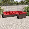9-teiliges Gartensofa-Set mit Kissen, braun, Polyrattan