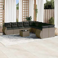 11-tlg. Garten-Sofagarnitur mit Kissen Hellgrau Poly Rattan