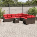 11-teiliges Gartensofa-Set mit Kissen, braun, Polyrattan