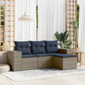 4-teiliges Gartensofa-Set mit Kissen, grau, Polyrattan