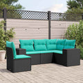 5-teiliges Gartensofa-Set mit Kissen, schwarzes Polyrattan