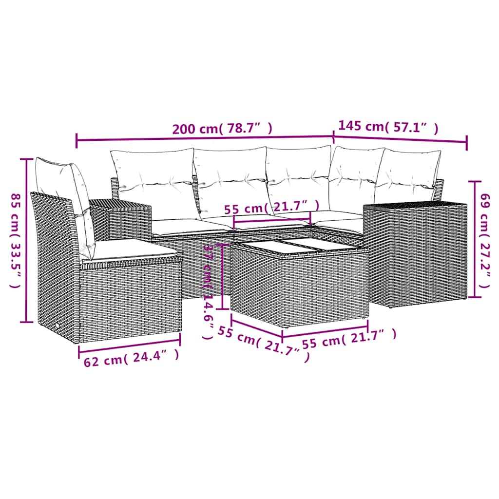 6-tlg. Garten-Sofagarnitur mit Kissen Schwarz Poly Rattan