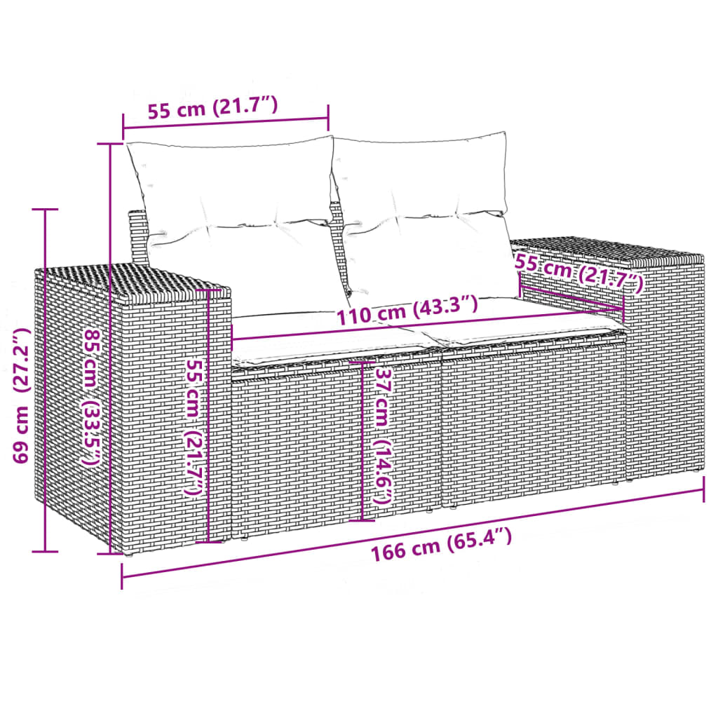 7-tlg. Garten-Sofagarnitur mit Kissen Grau Poly Rattan