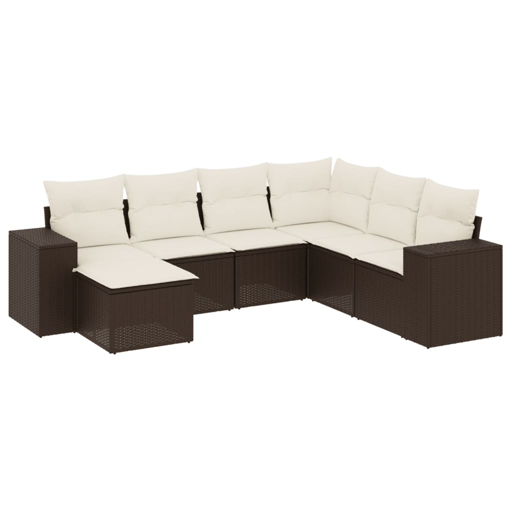 7-tlg. Garten-Sofagarnitur mit Kissen Braun Poly Rattan
