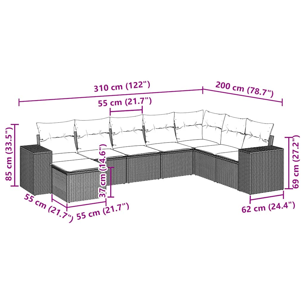 6-tlg. Garten-Sofagarnitur mit Kissen Hellgrau Poly Rattan