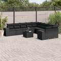11-tlg. Garten-Sofagarnitur mit Kissen Schwarz Poly Rattan