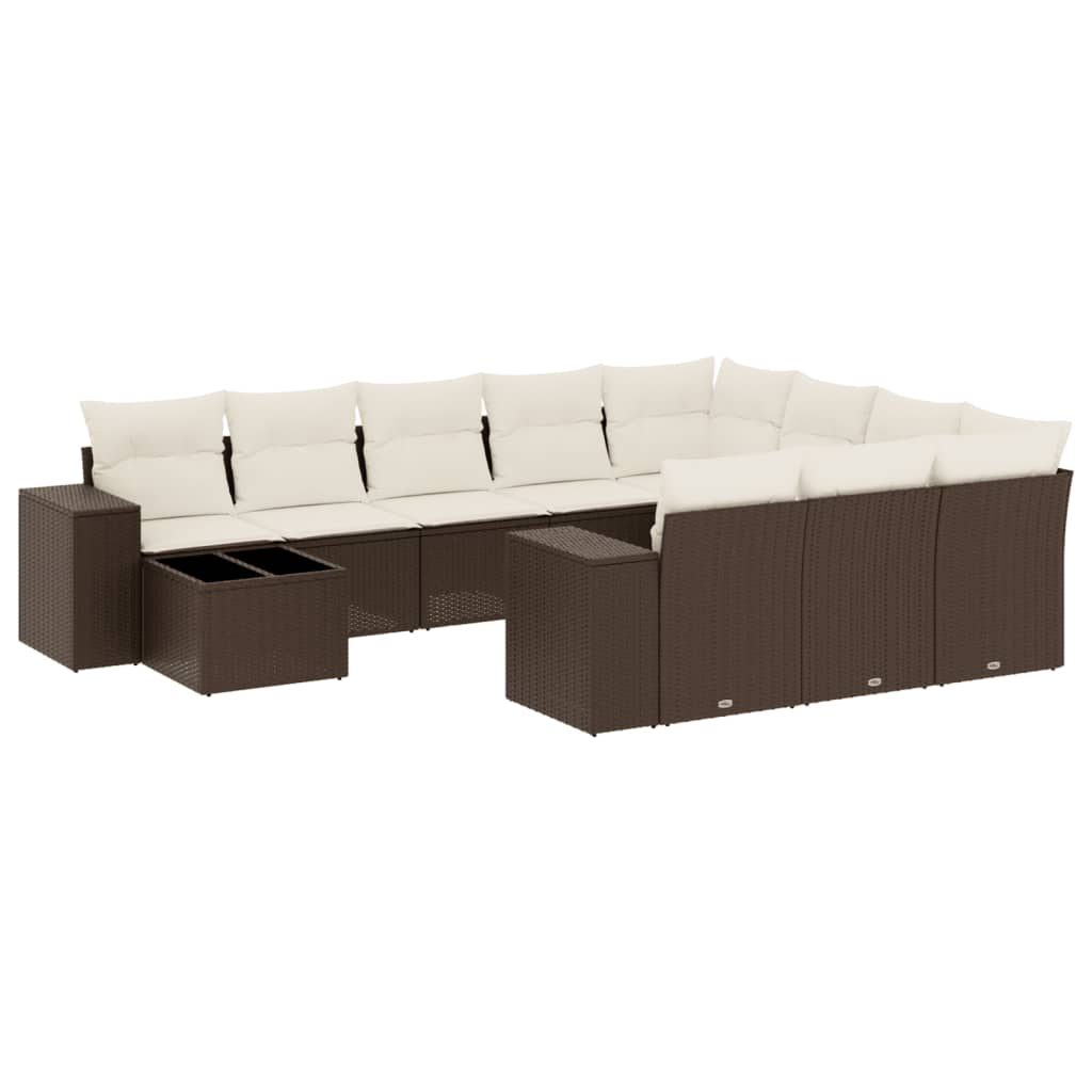 11-tlg. Garten-Sofagarnitur mit Kissen Braun Poly Rattan
