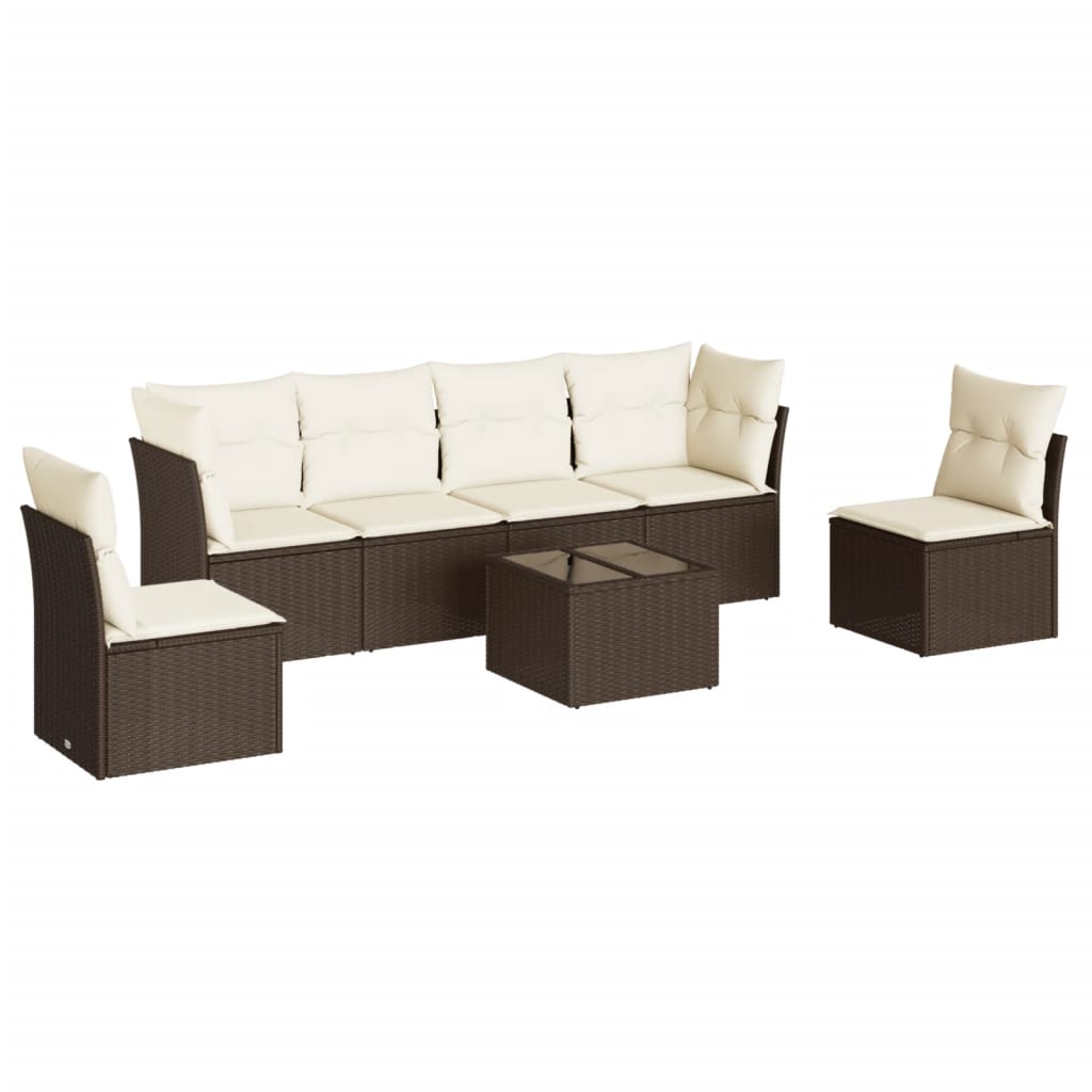 7-tlg. Garten-Sofagarnitur mit Kissen Braun Poly Rattan