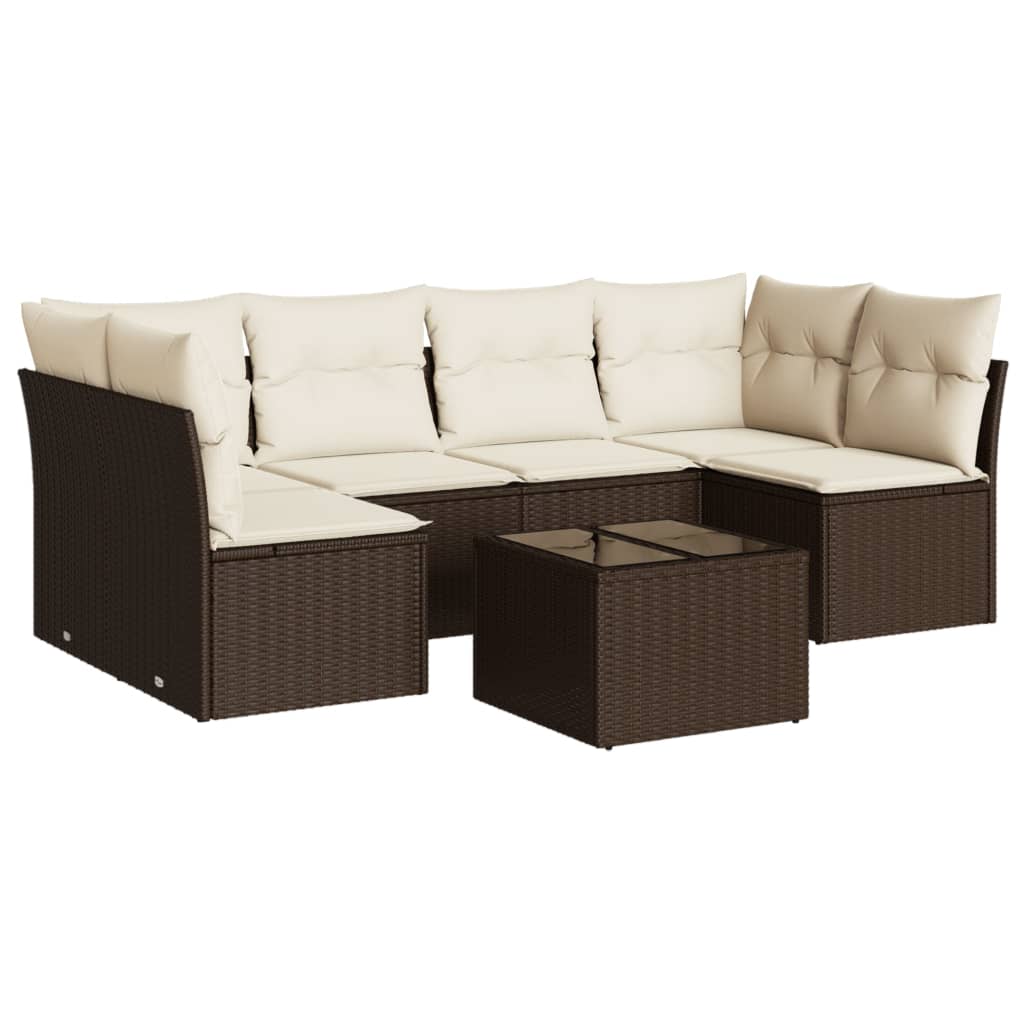 7-tlg. Garten-Sofagarnitur mit Kissen Braun Poly Rattan