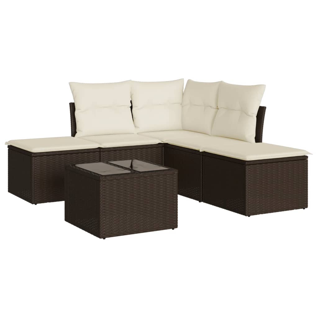 6-tlg. Garten-Sofagarnitur mit Kissen Braun Poly Rattan