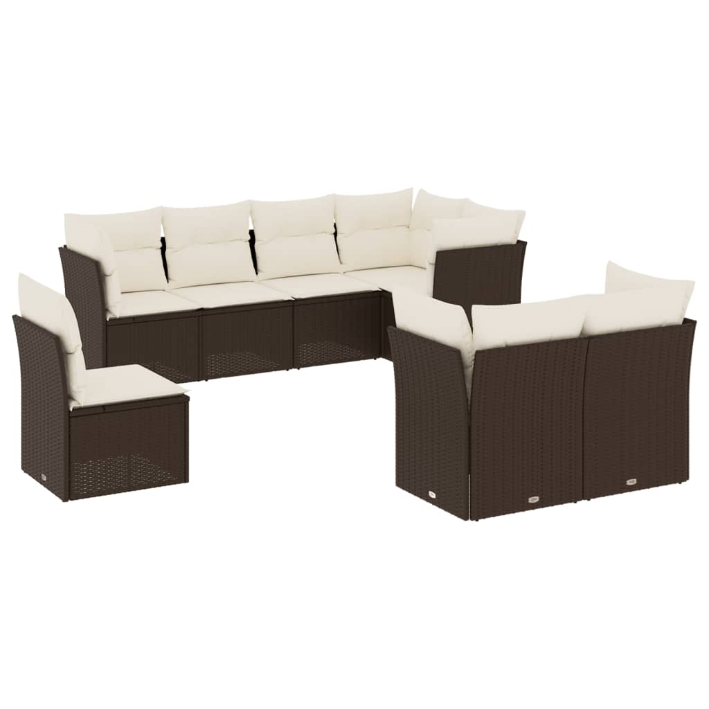 8-tlg. Garten-Sofagarnitur mit Kissen Braun Poly Rattan
