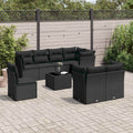 9-tlg. Garten-Sofagarnitur mit Kissen Schwarz Poly Rattan