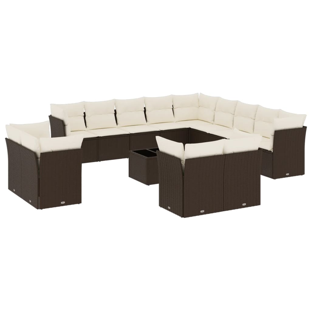 14-tlg. Garten-Sofagarnitur mit Kissen Braun Poly Rattan