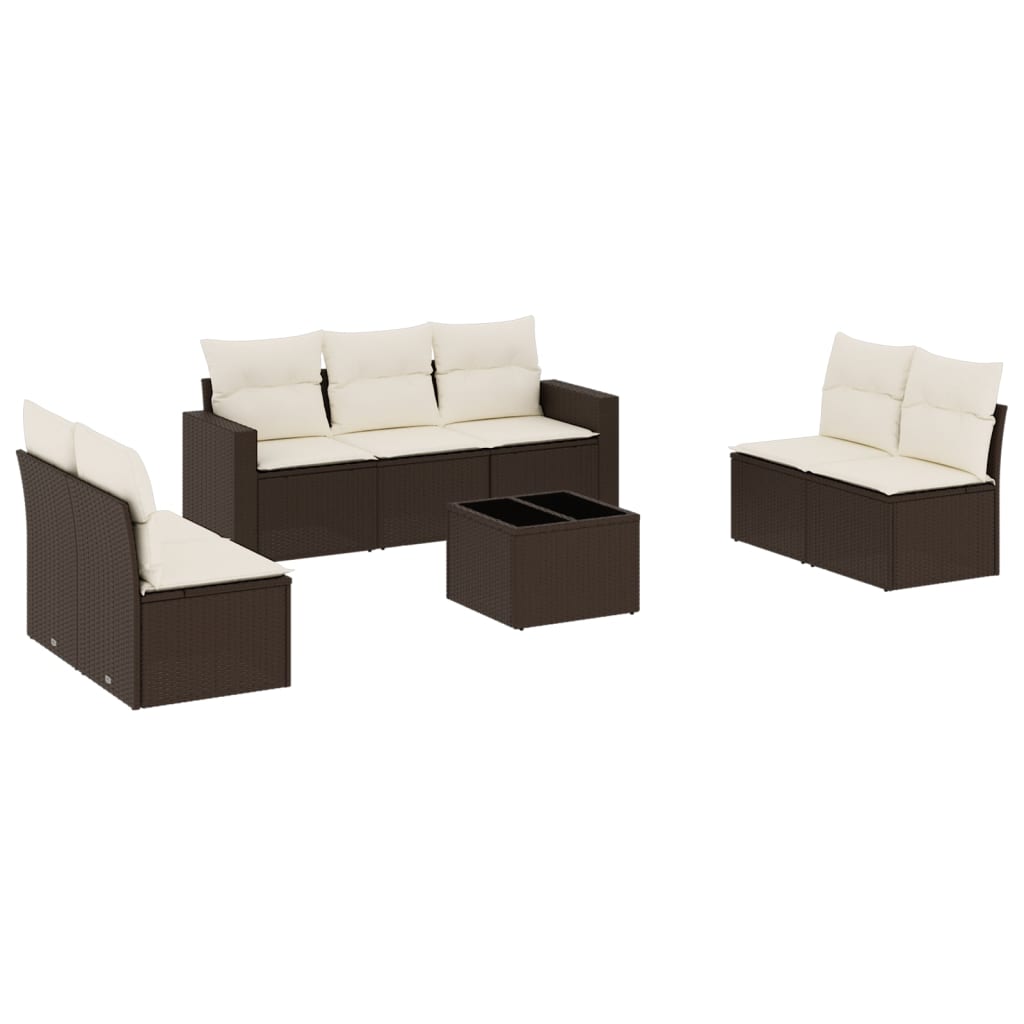 8-tlg. Garten-Sofagarnitur mit Kissen Braun Poly Rattan