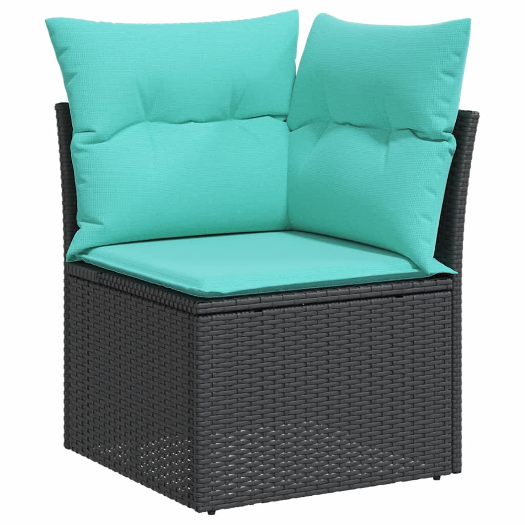 9-tlg. Garten-Sofagarnitur mit Kissen Schwarz Poly Rattan