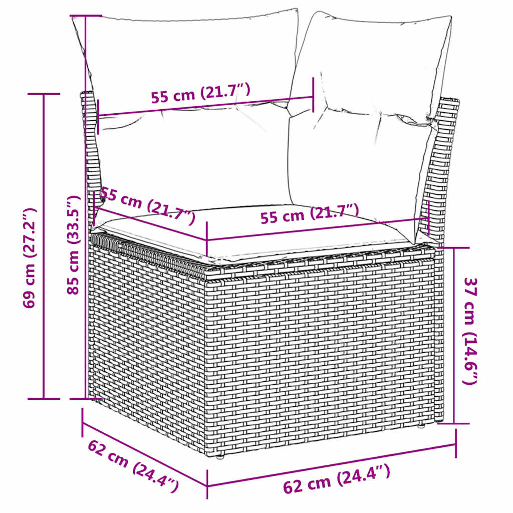 9-tlg. Garten-Sofagarnitur mit Kissen Braun Poly Rattan