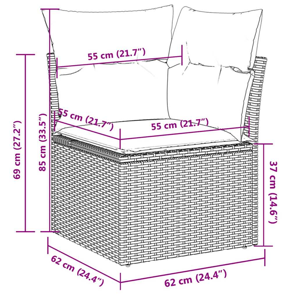 9-tlg. Garten-Sofagarnitur mit Kissen Braun Poly Rattan