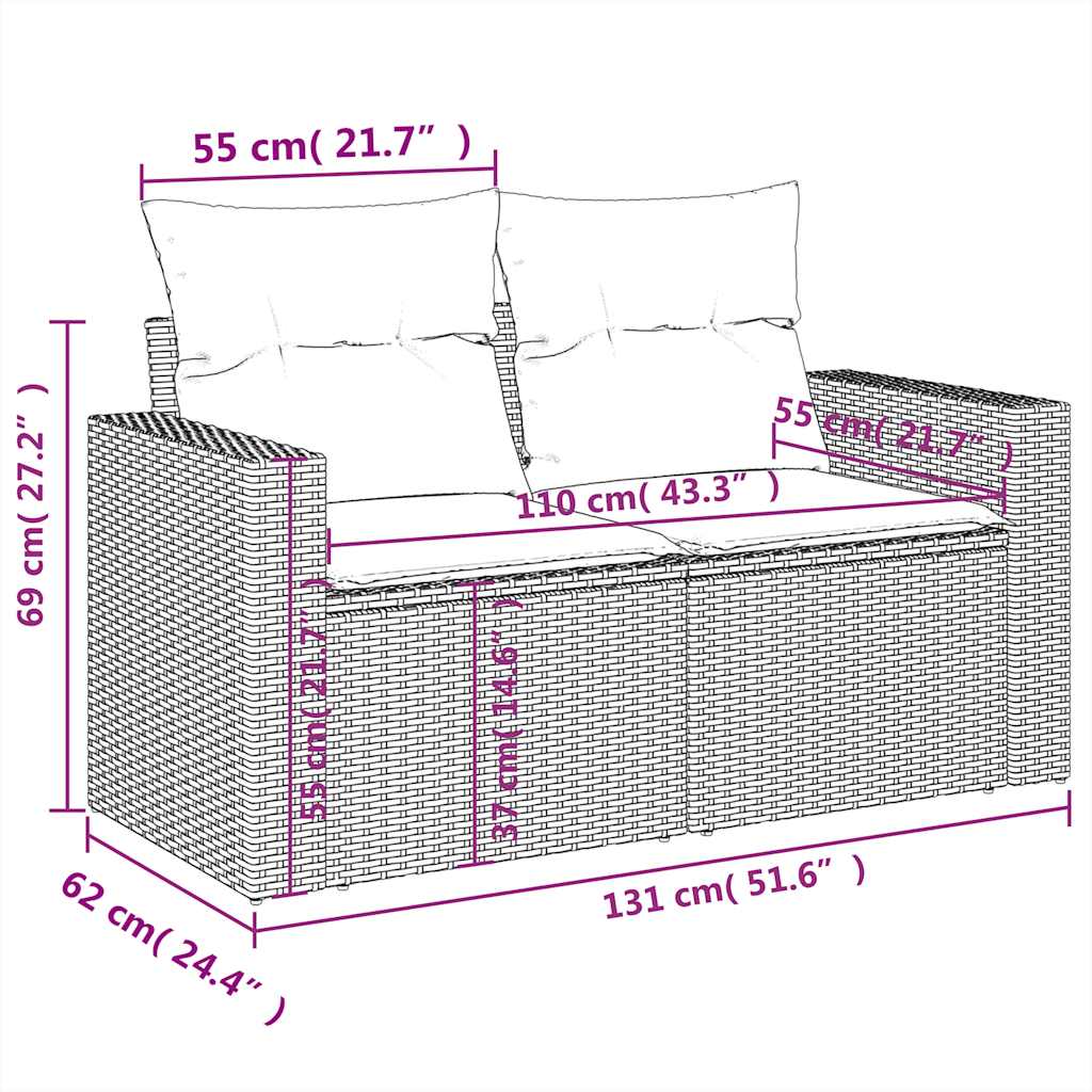 10-tlg. Garten-Sofagarnitur mit Kissen Grau Poly Rattan